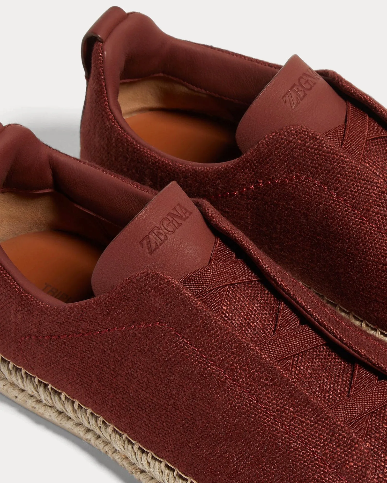 Triple Stitch Linen & Leather Red Viscose Espadrilles