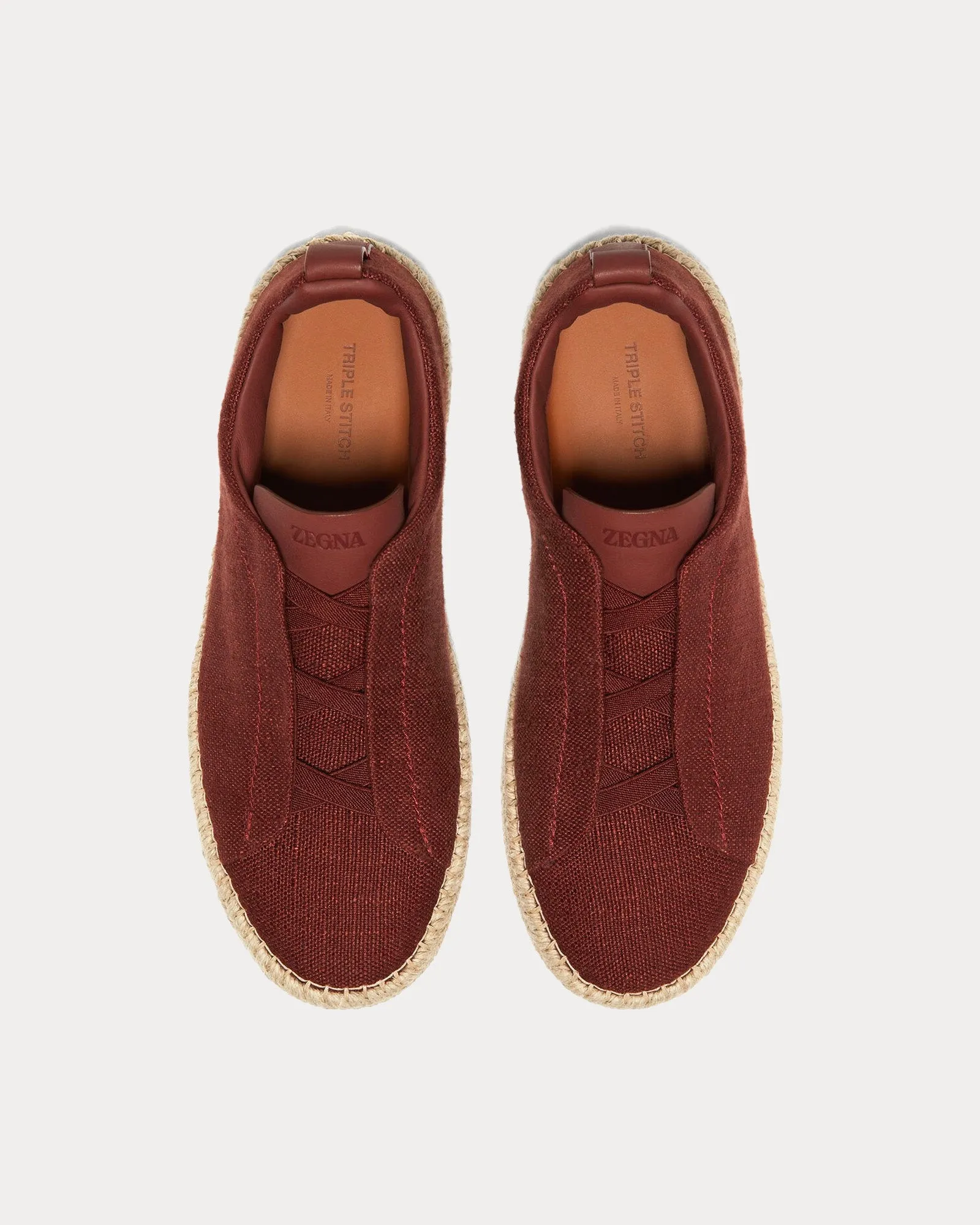 Triple Stitch Linen & Leather Red Viscose Espadrilles