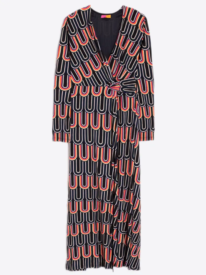 Vilagallo AMELIA Black Multi Patterned Wrap Dress 31922