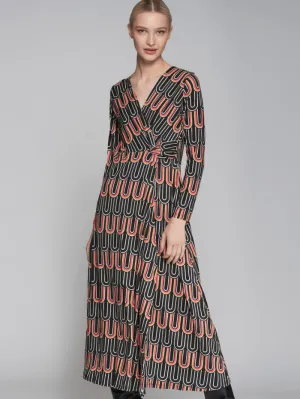 Vilagallo AMELIA Black Multi Patterned Wrap Dress 31922