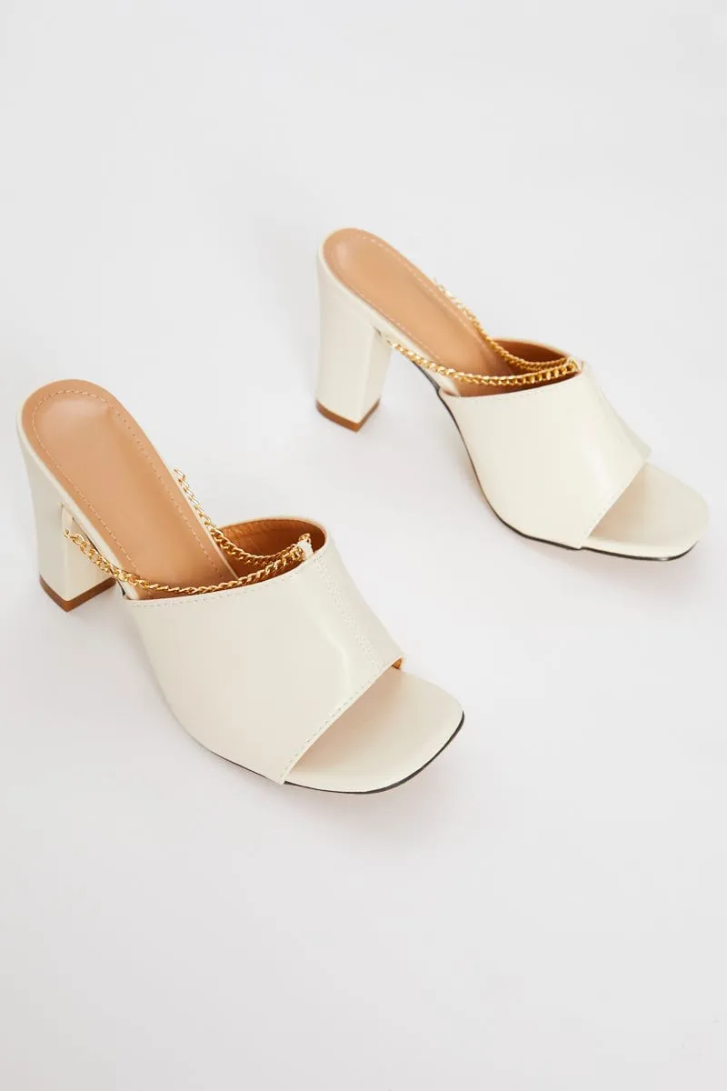 White Faux Leather Mules