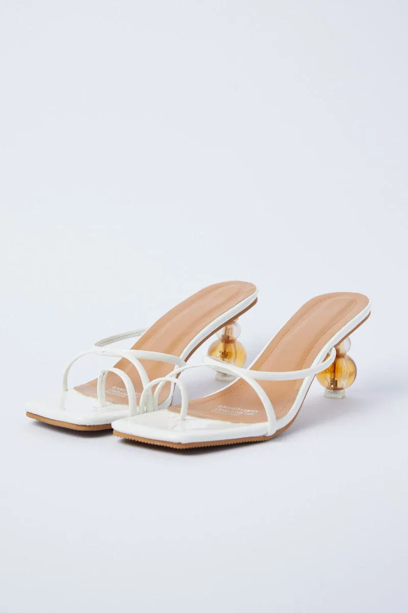 White Strappy Mid Heeled Mules