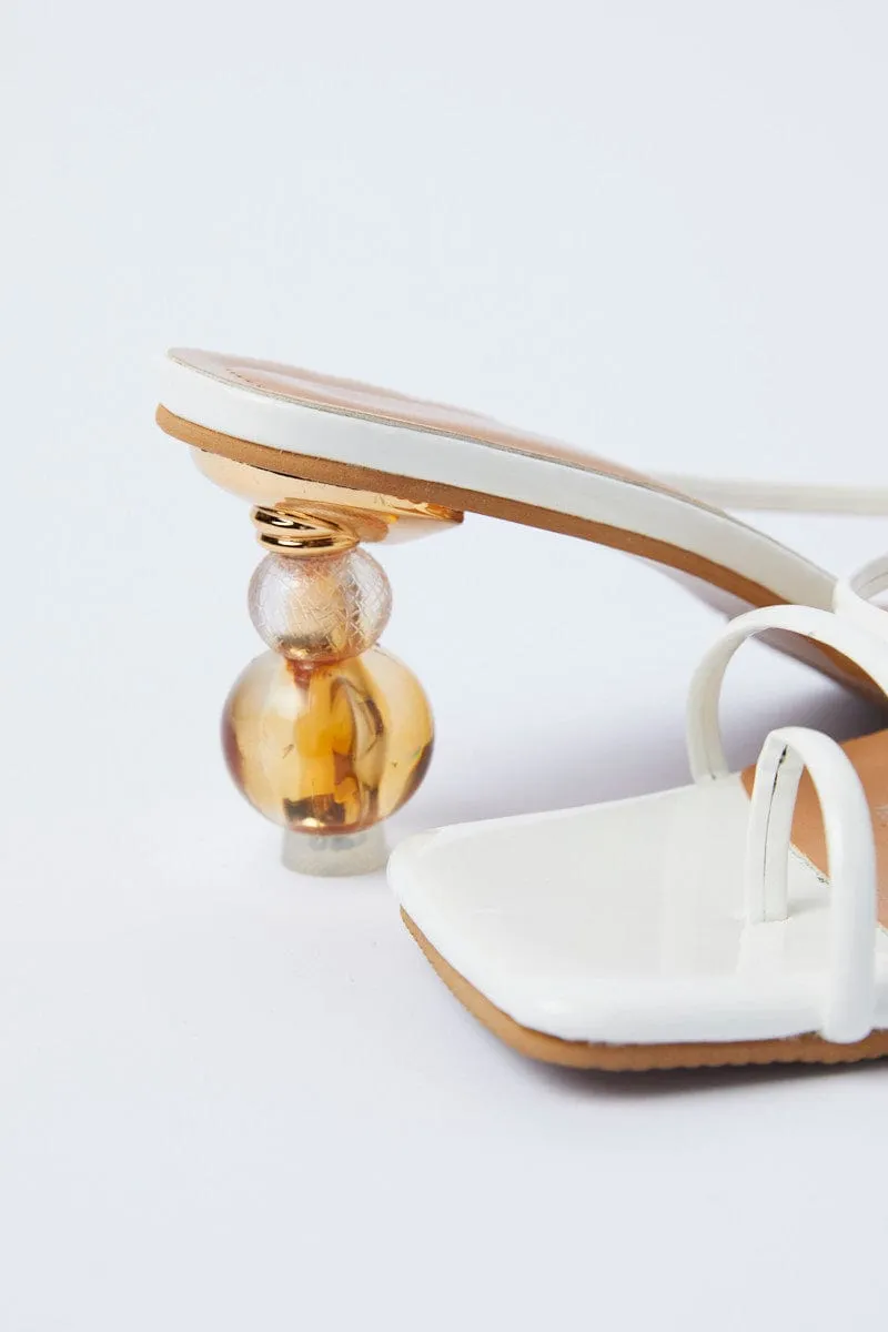 White Strappy Mid Heeled Mules