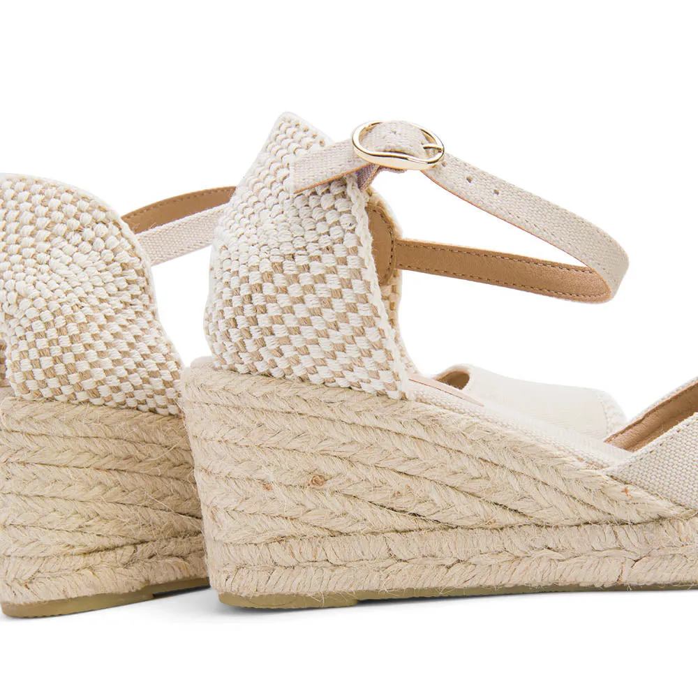 White Wedge Espadrilles with Buckle Up