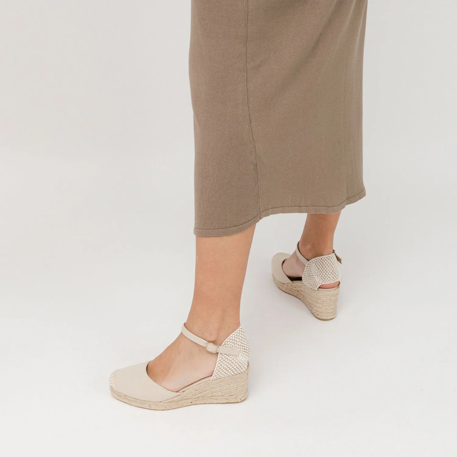 White Wedge Espadrilles with Buckle Up