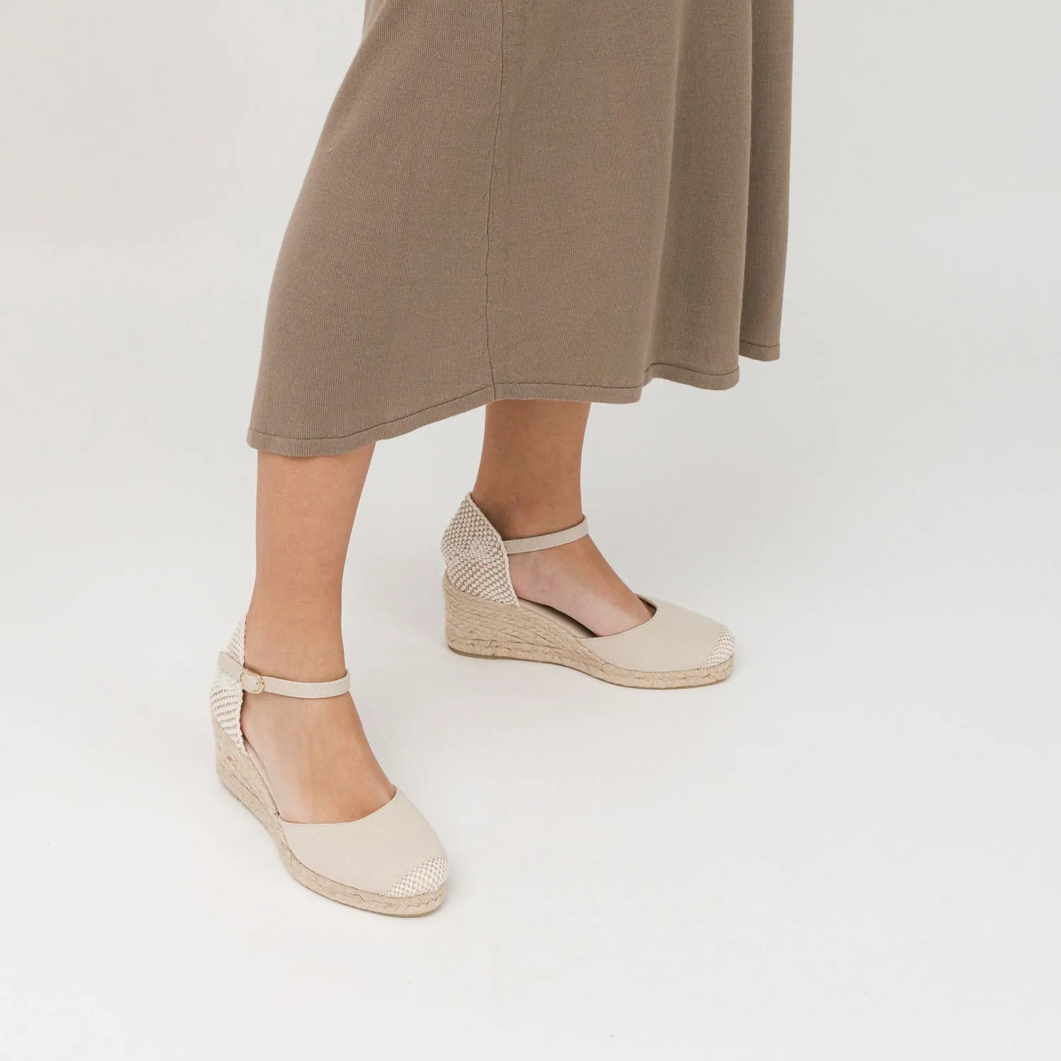 White Wedge Espadrilles with Buckle Up