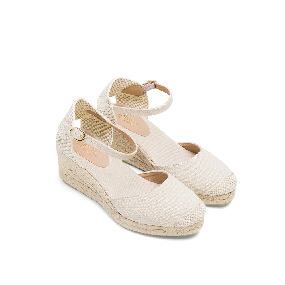 White Wedge Espadrilles with Buckle Up