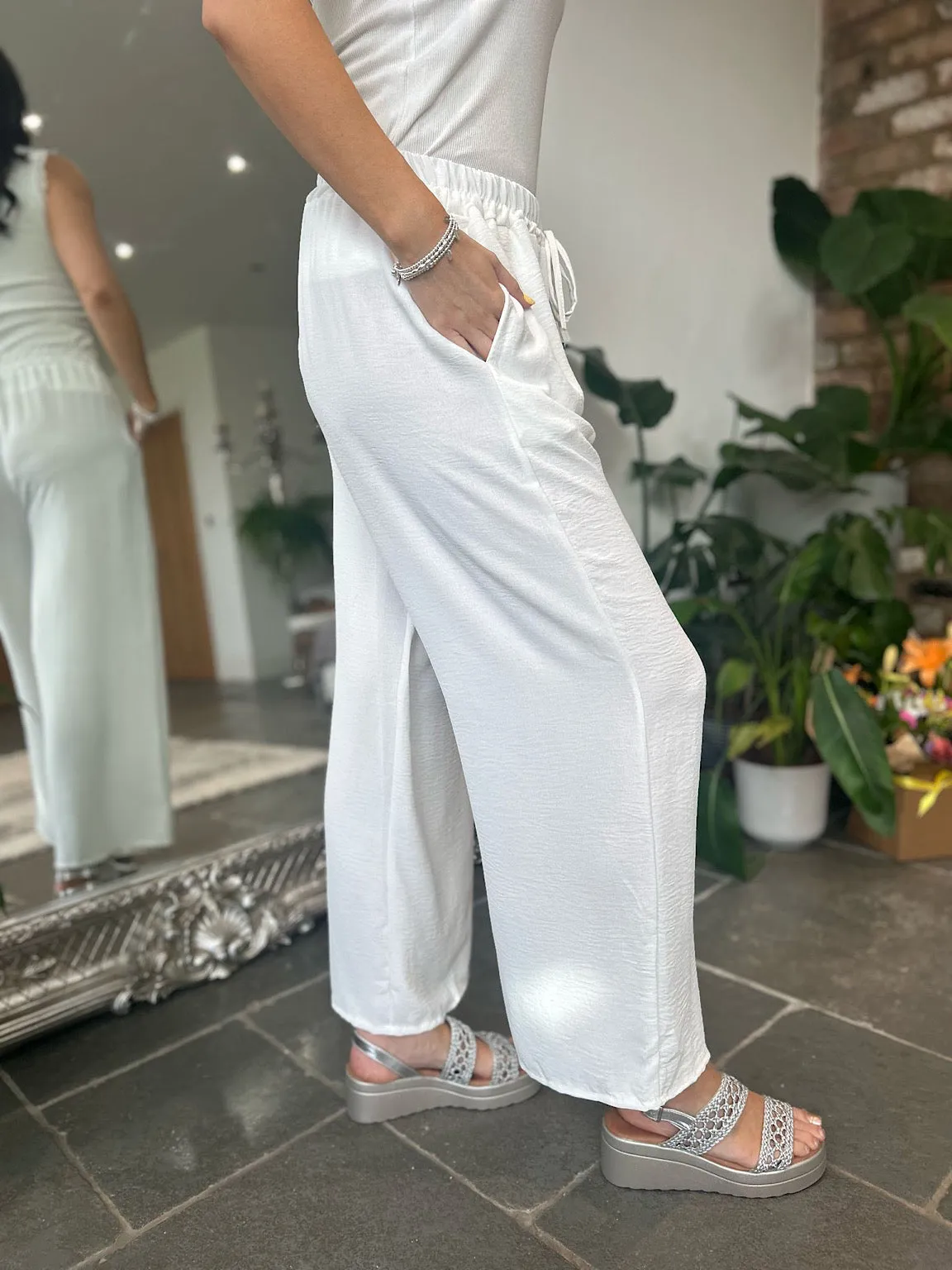 White Wide Leg Pocket Trousers Claudia