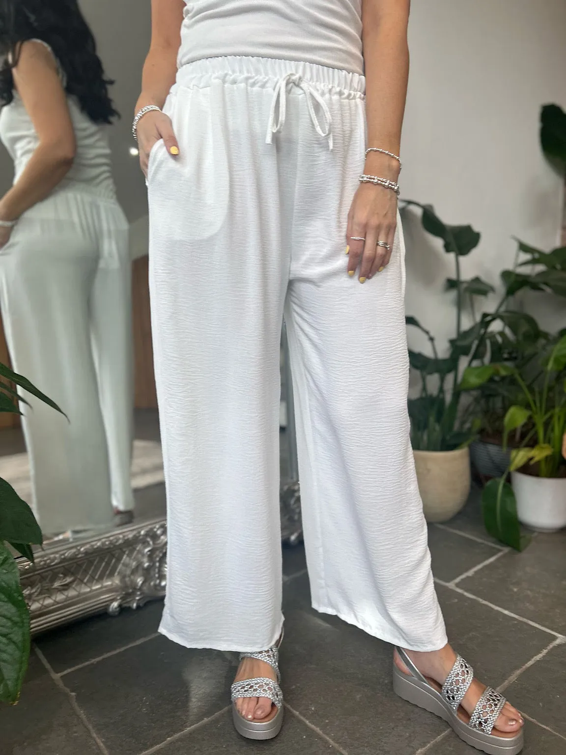 White Wide Leg Pocket Trousers Claudia