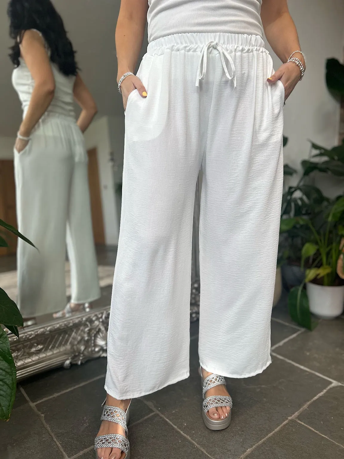 White Wide Leg Pocket Trousers Claudia