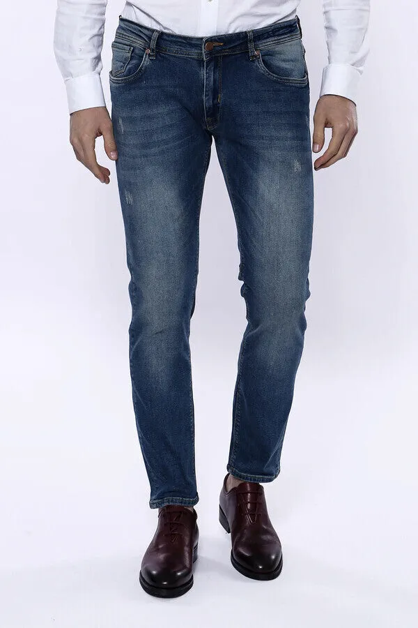 WSS Washed Dark Blue Men Jean Pants  - Singen