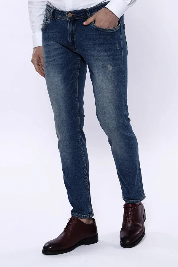 WSS Washed Dark Blue Men Jean Pants  - Singen